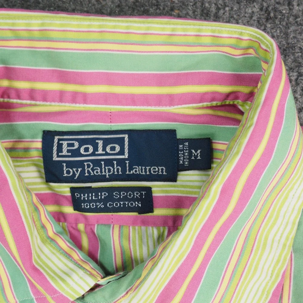 Polo Ralph Lauren Shirt Philip Sport Mens Med Multi Color Striped Button Up